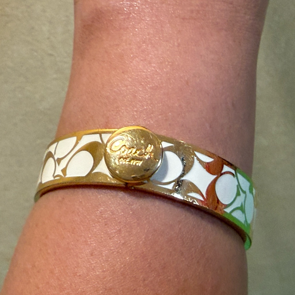 Coach Gold And White Signature Bangle Enamel